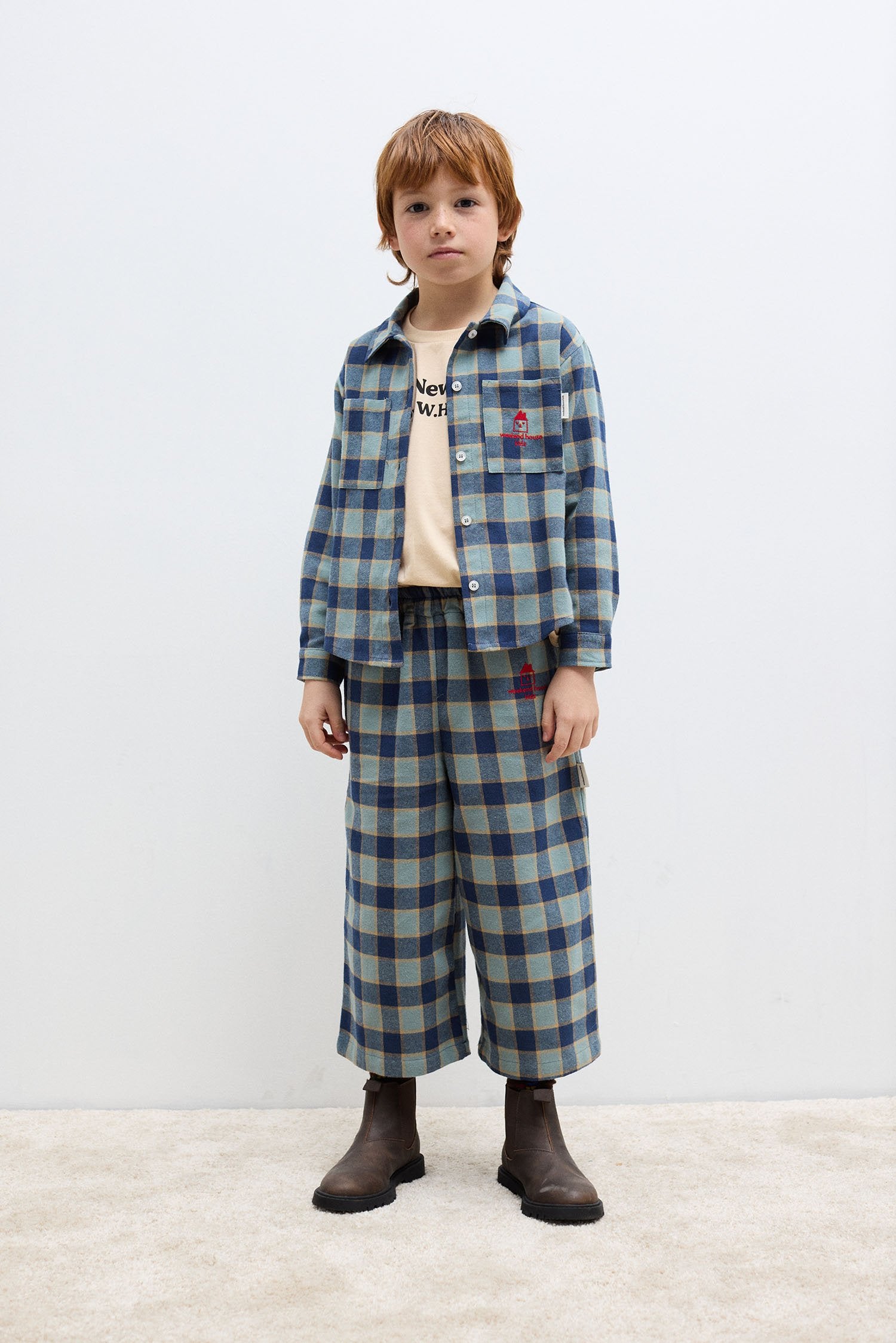 Checkered blue flare pants