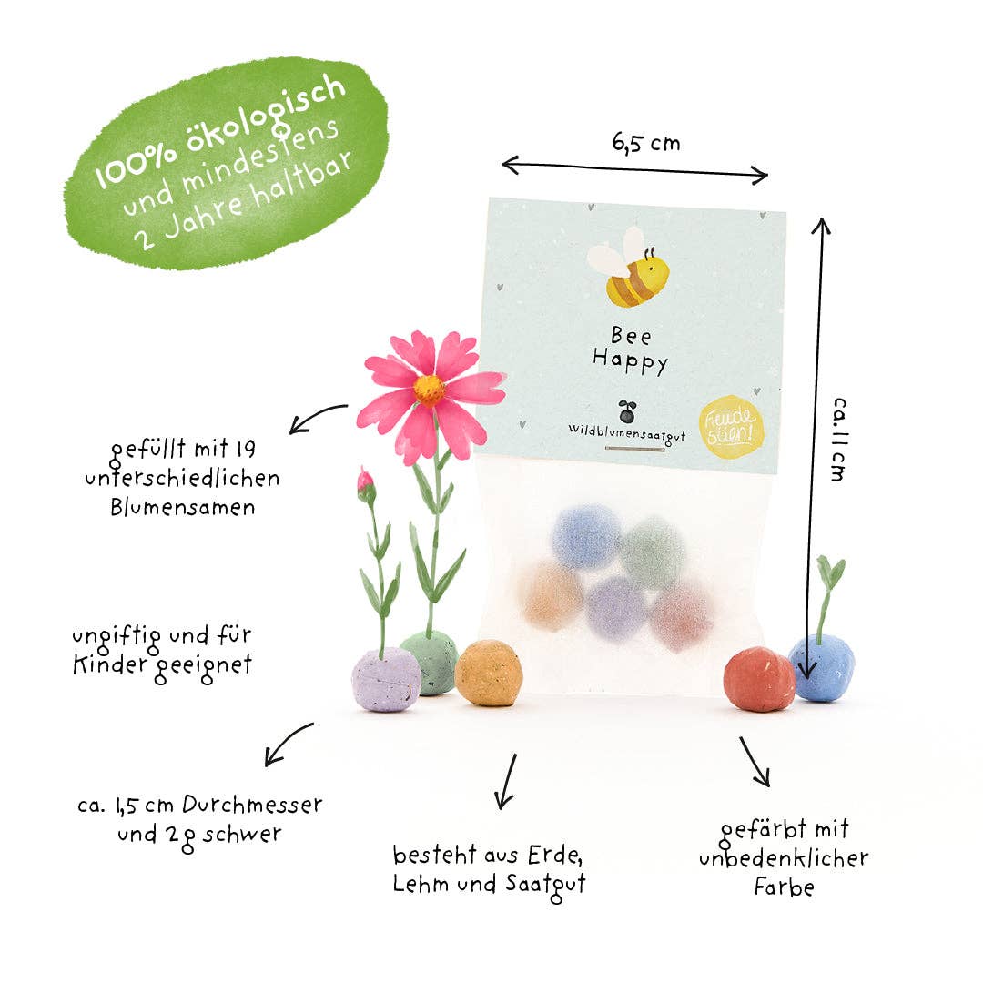 “Bee Happy” -5 Flower Marbles in the Bag