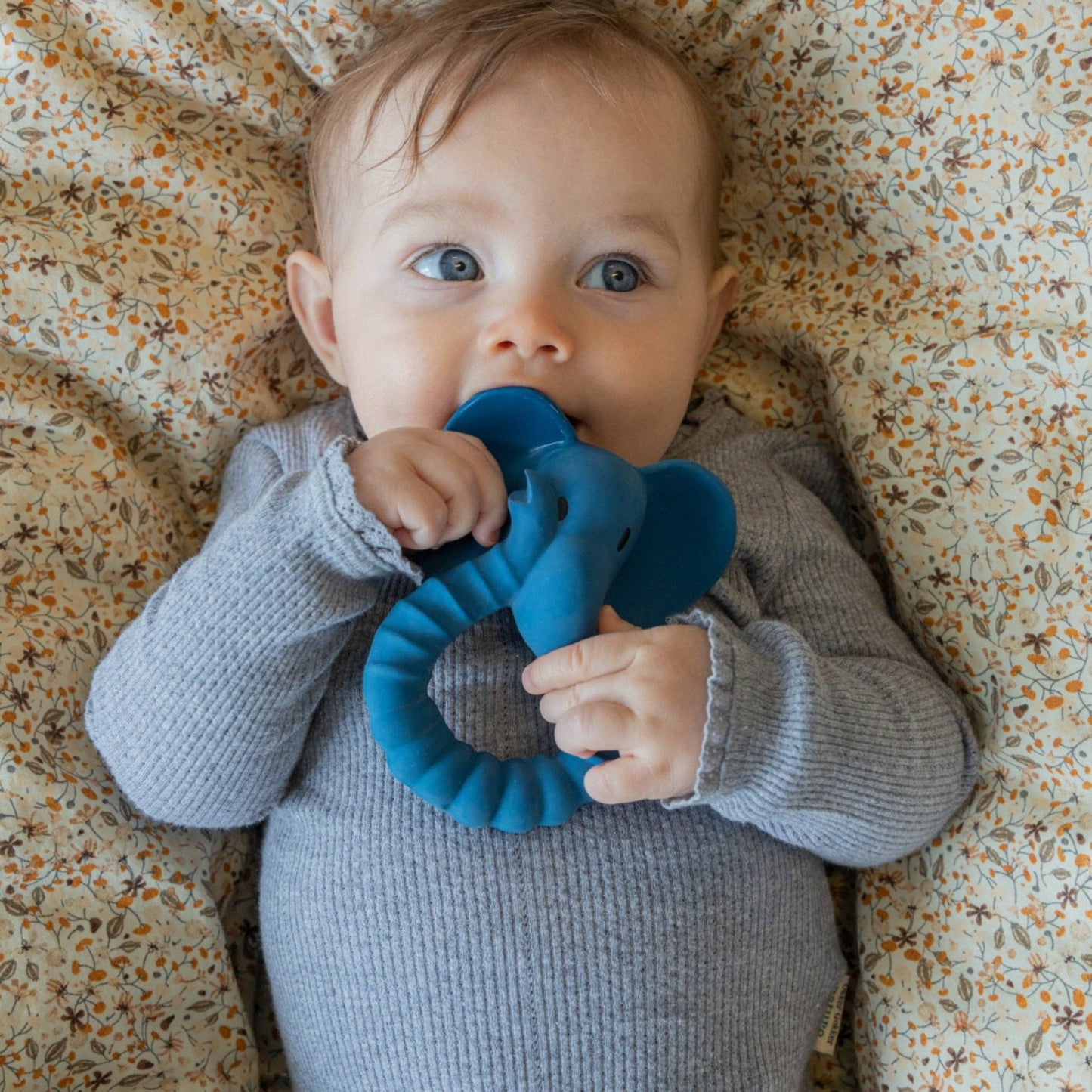 Natural rubber Teether Elephant - Blue