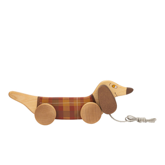 Handcrafted Wooden Red Sausage Dog Pull Toy