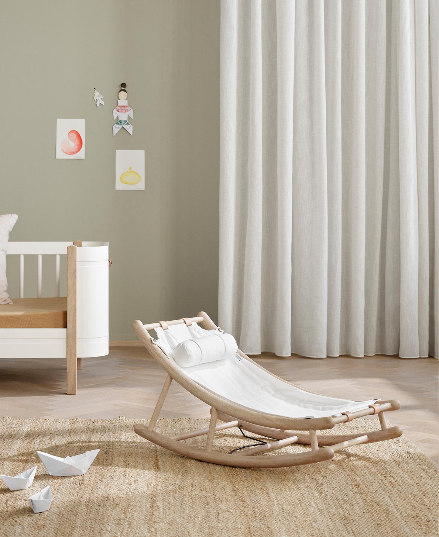 Wood toddler rocker, oak/white