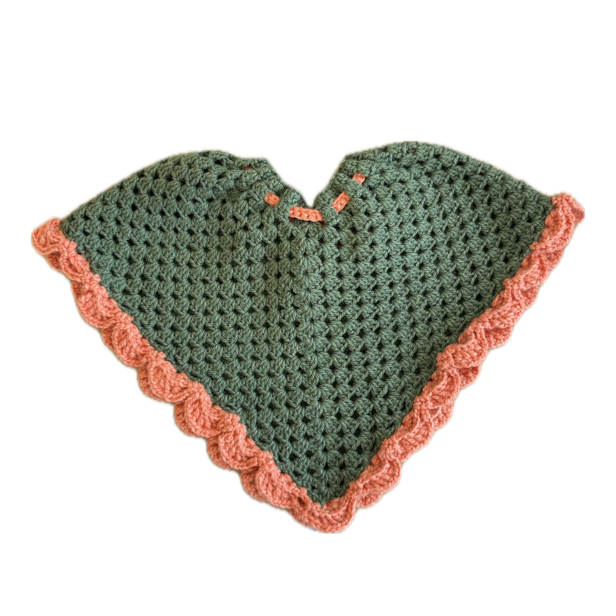 Poncho - Green & Coral Wool