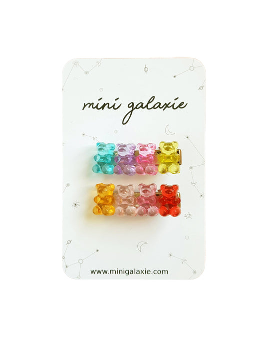 Set of two multicolored marshmallow candy bear hair clips 🌈