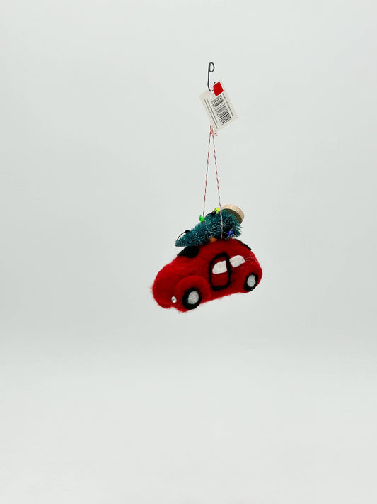 Felt Figurine Christmas Car with Tree Decoration