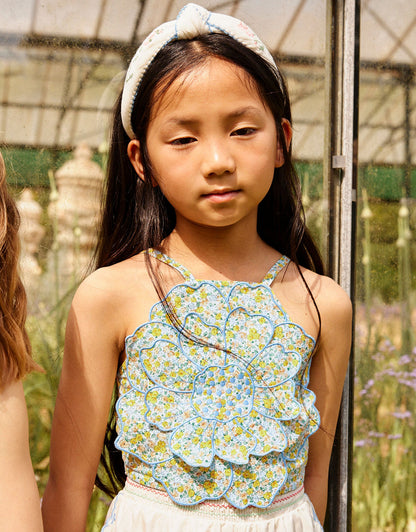 Eloise Halter Top with Large Flower Appliqué & Contrast Stitching