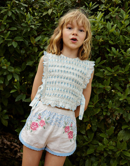 Nelly Cross-Stitch Shorts with Lace Trims