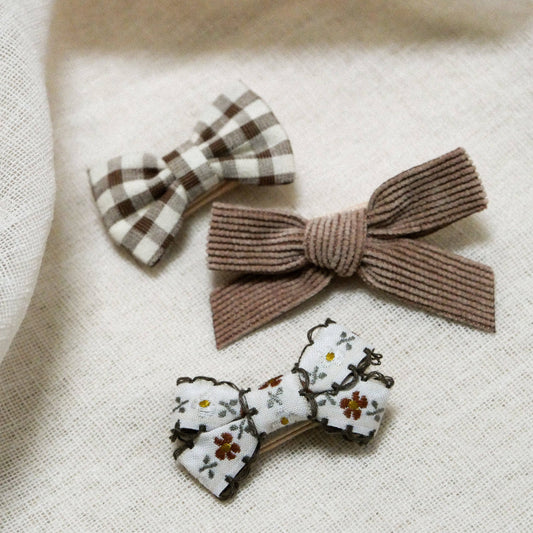 Flower, velvet and gingham hair clip set