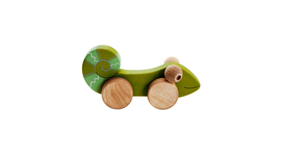 Handcrafted Birch Wood Chameleon Push and Pull Toy