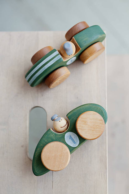 Handcrafted Birch Wood Green Race Car Toy