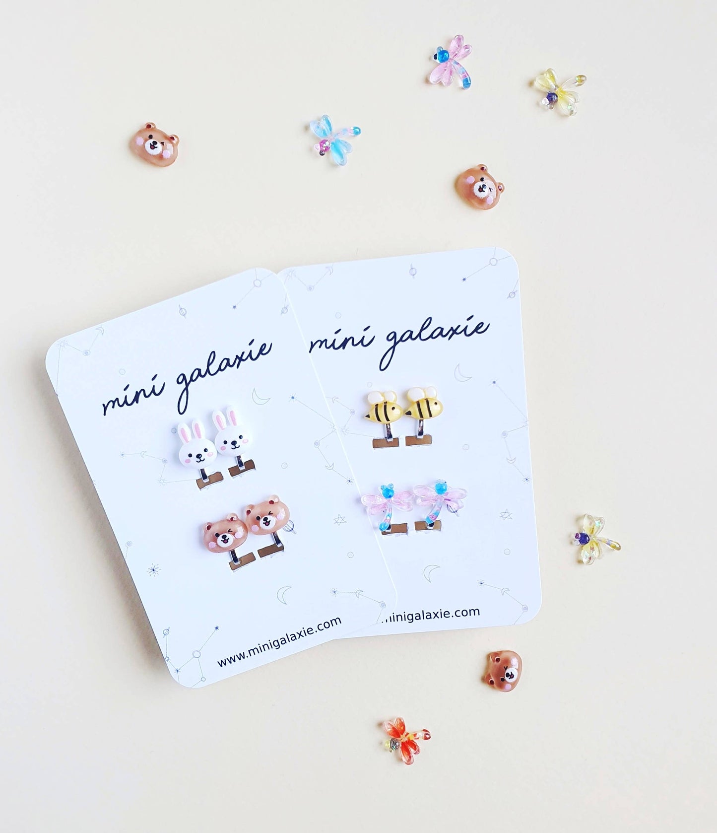 Clip-on earrings for children - bee and dragonfly