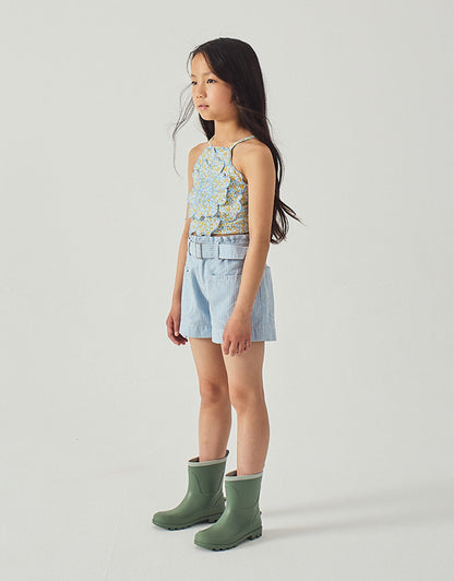 Eloise Halter Top with Large Flower Appliqué & Contrast Stitching