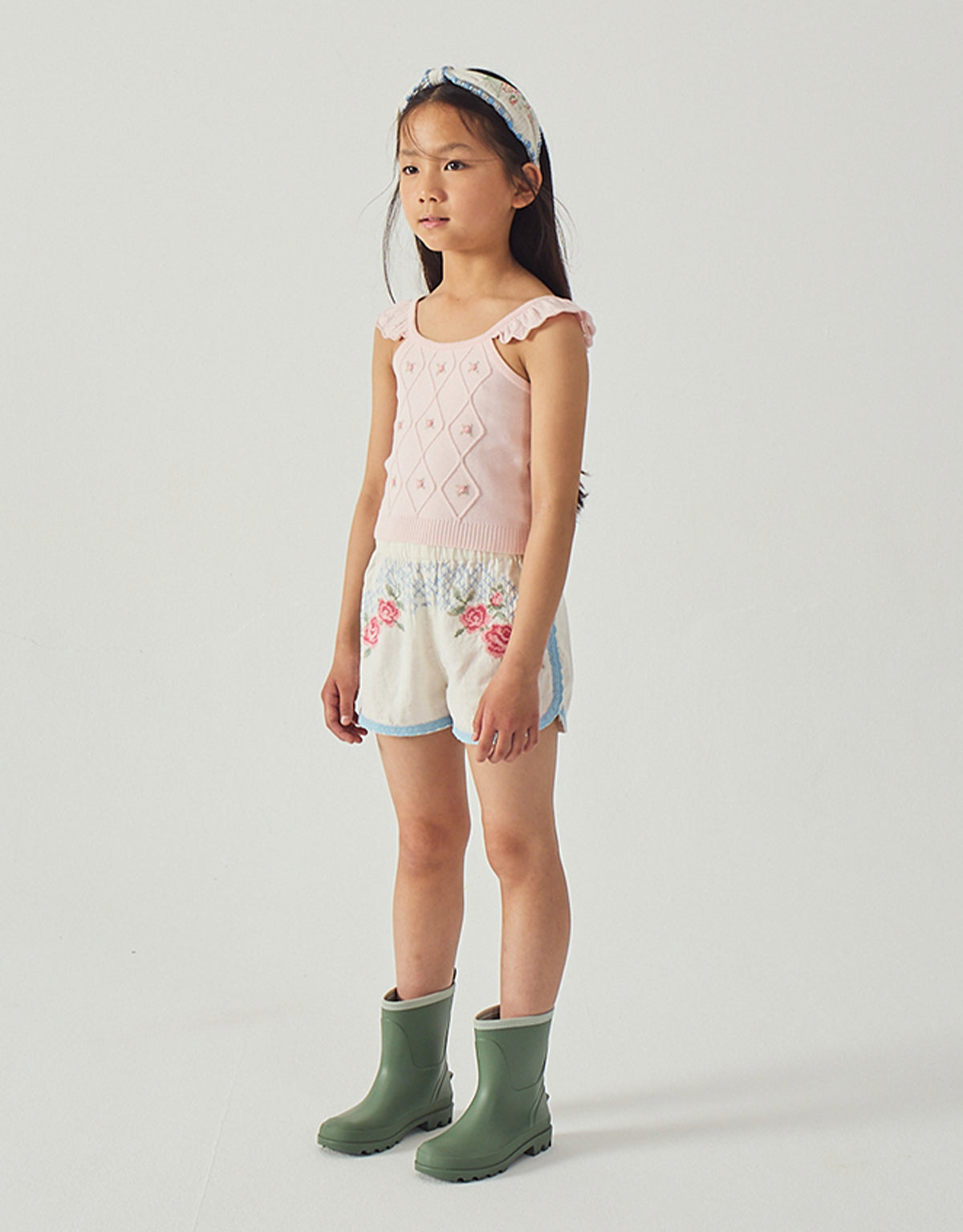 Nelly Cross-Stitch Shorts with Lace Trims