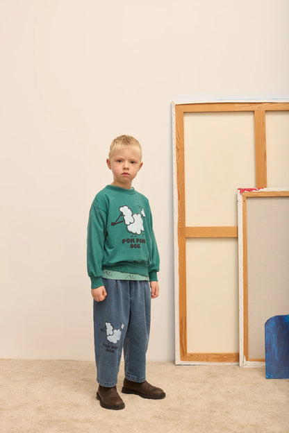 Pom pom dog denim pants