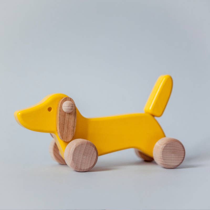 Small Dachshund on Wheels - Wooden Toy Dog
