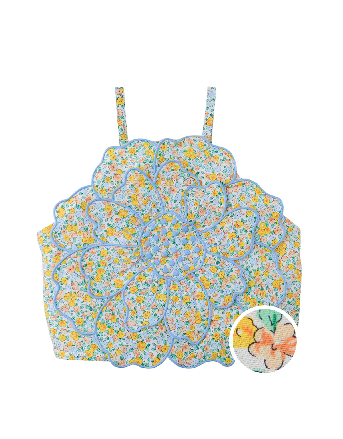 Eloise Halter Top with Large Flower Appliqué & Contrast Stitching