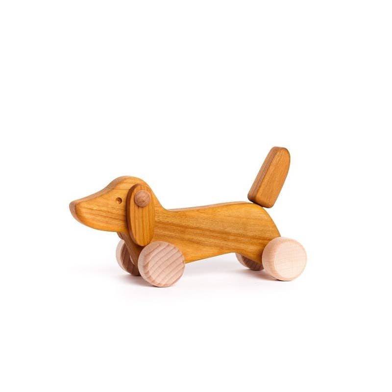 Small Dachshund on Wheels - Wooden Toy Dog