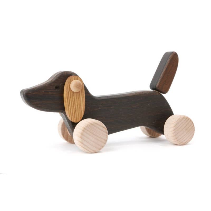 Small Dachshund on Wheels - Wooden Toy Dog