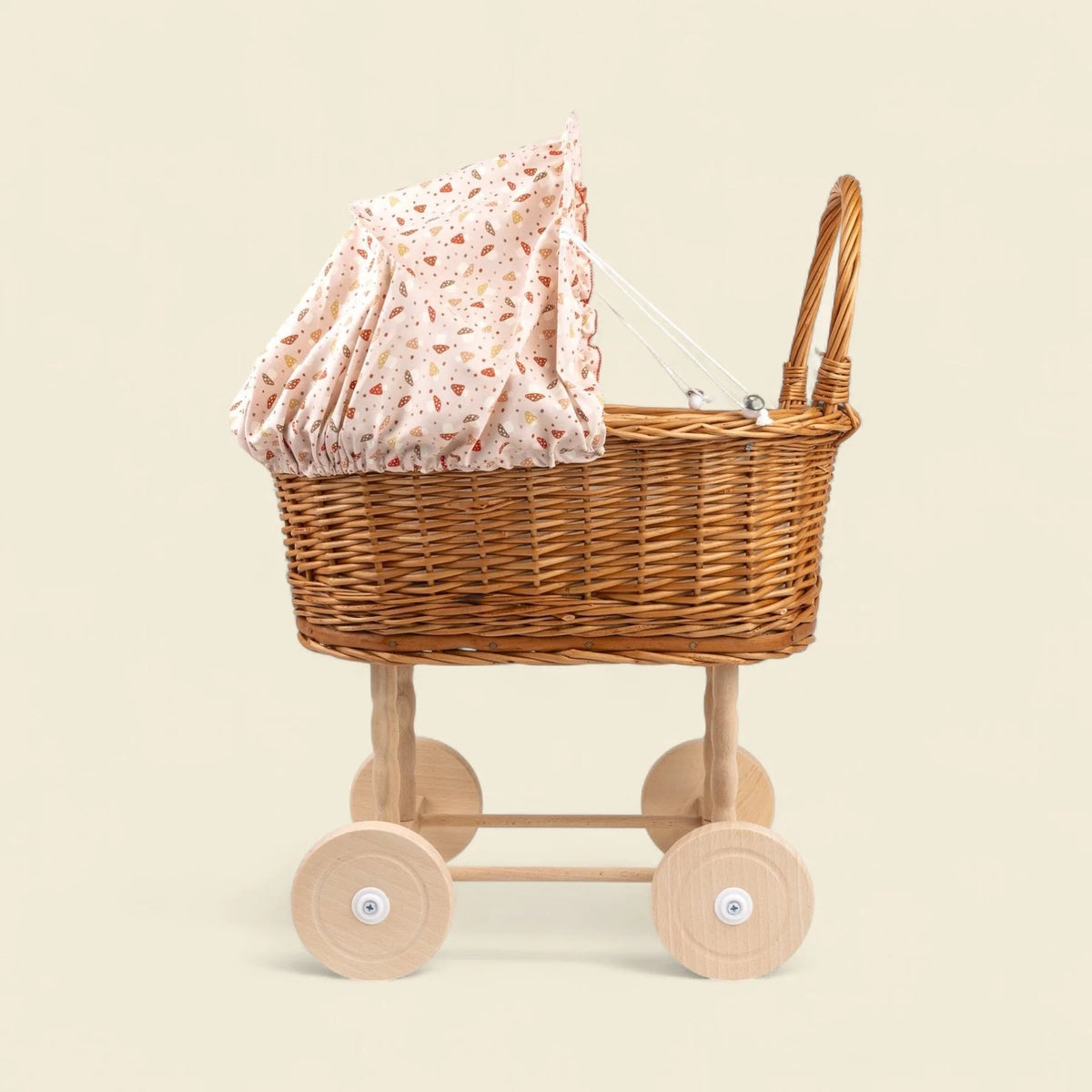 Wicker doll's pram, mushroom
