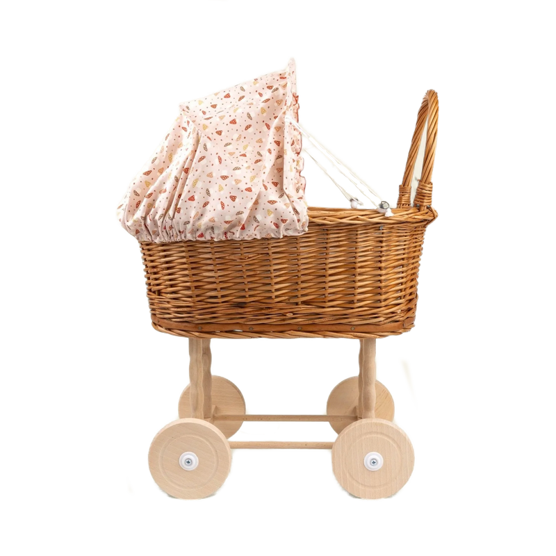 Wicker doll's pram, mushroom