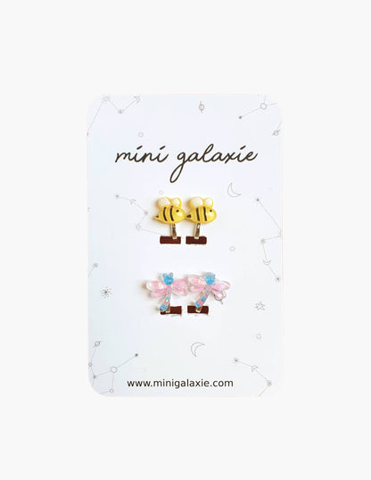 Clip-on earrings for children - bee and dragonfly