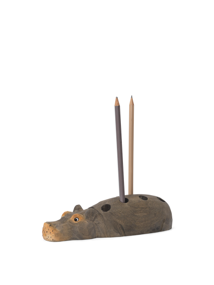 Hippo Hand-Carved Pencil Holder