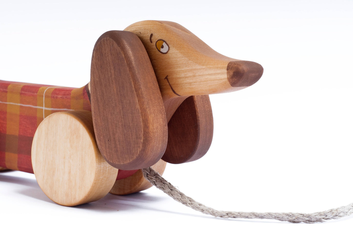 Handcrafted Wooden Red Sausage Dog Pull Toy