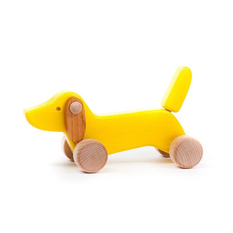 Small Dachshund on Wheels - Wooden Toy Dog