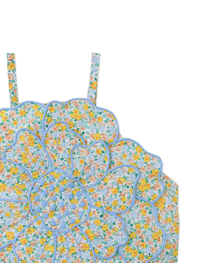 Eloise Halter Top with Large Flower Appliqué & Contrast Stitching