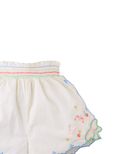 Jisoo Shorts with Butterfly Embroidery & Scalloped Edges