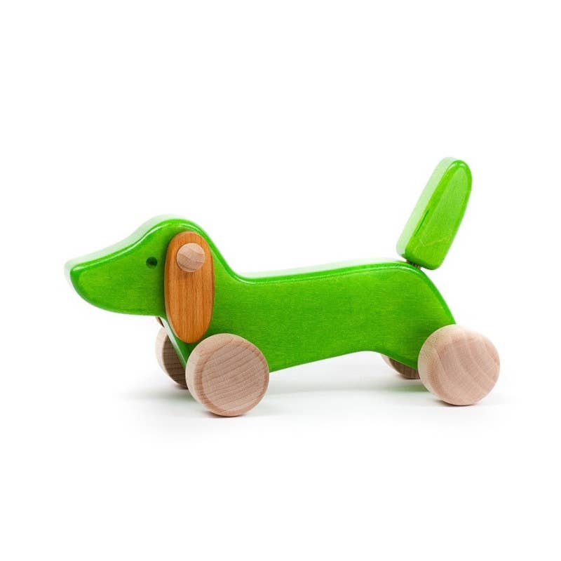 Small Dachshund on Wheels - Wooden Toy Dog