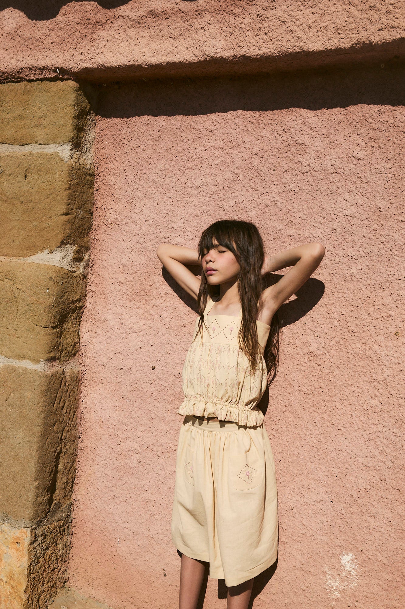 Falda midi bordada sand niña