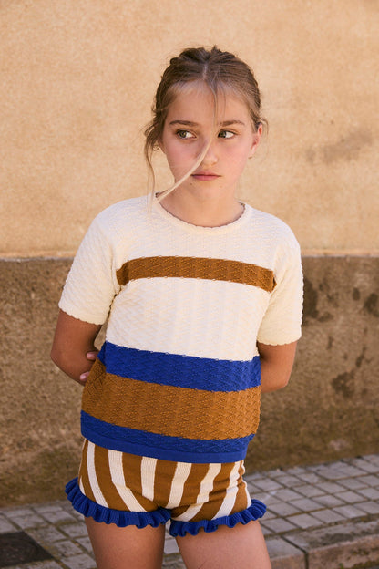 Braguita punto jacard rayas caramel niña