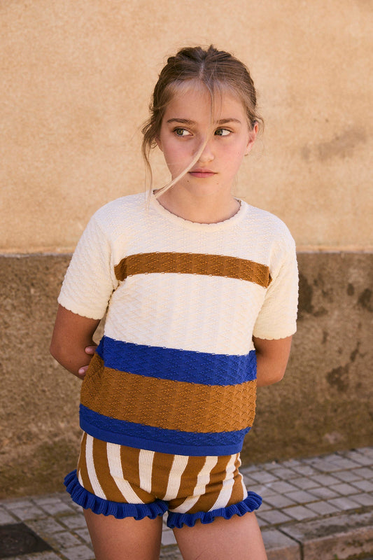 Braguita punto jacard rayas caramel niña