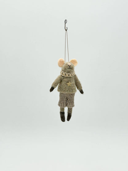 Felt Figurine Christmas Decoration - Mr Mousse Grey