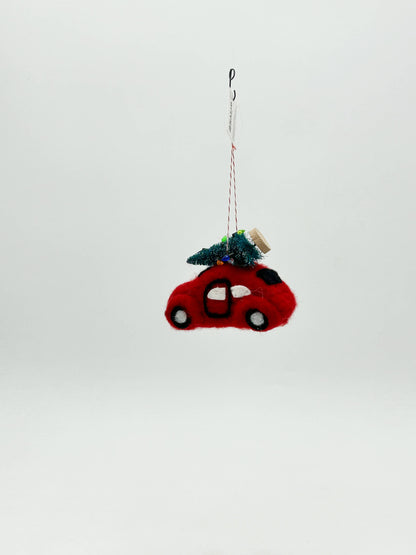 Felt Figurine Christmas Car with Tree Decoration