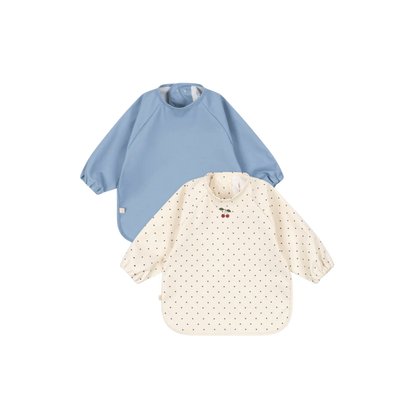 2 PACK DINNER BIB WITH SLEEVES - navy dot/rain washed
