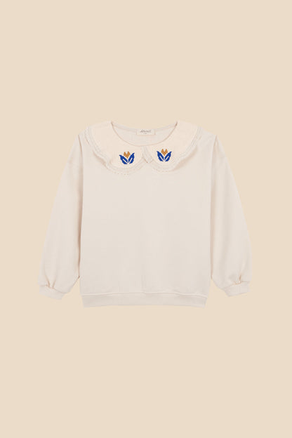 Sudadera maxi cuello bordado niña