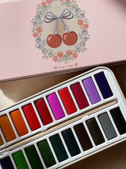 WATER COLORS TIN BOX - cherry bow