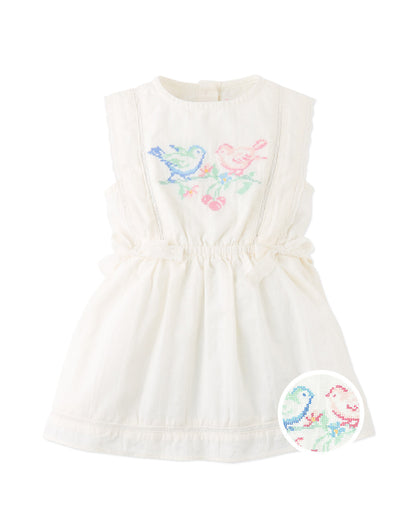 Baby Charlee Cross-Stitch Embroidered Dress with Waist Bows