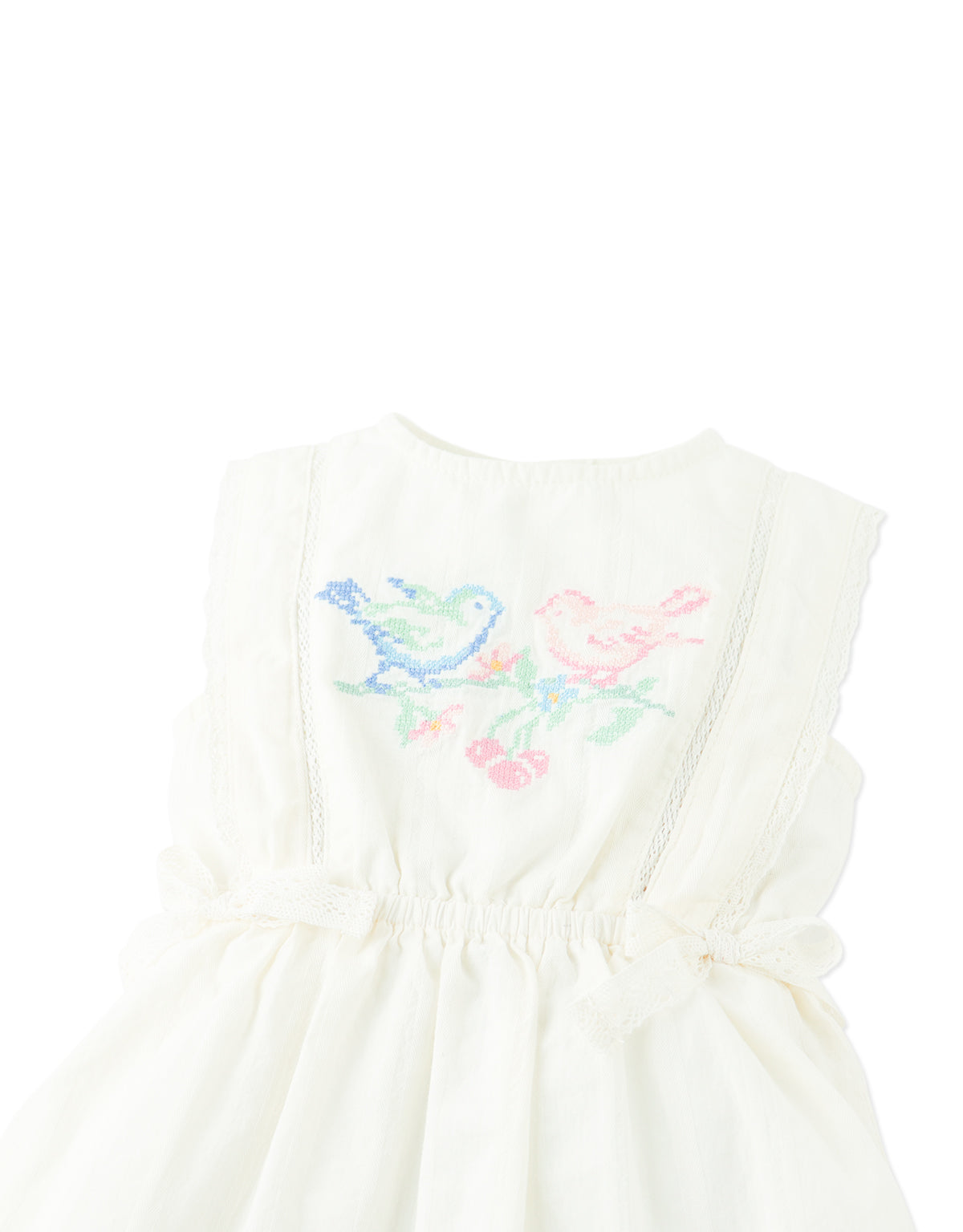 Baby Charlee Cross-Stitch Embroidered Dress with Waist Bows