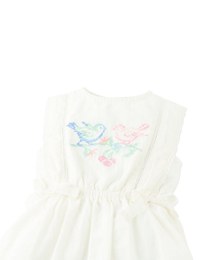 Baby Charlee Cross-Stitch Embroidered Dress with Waist Bows