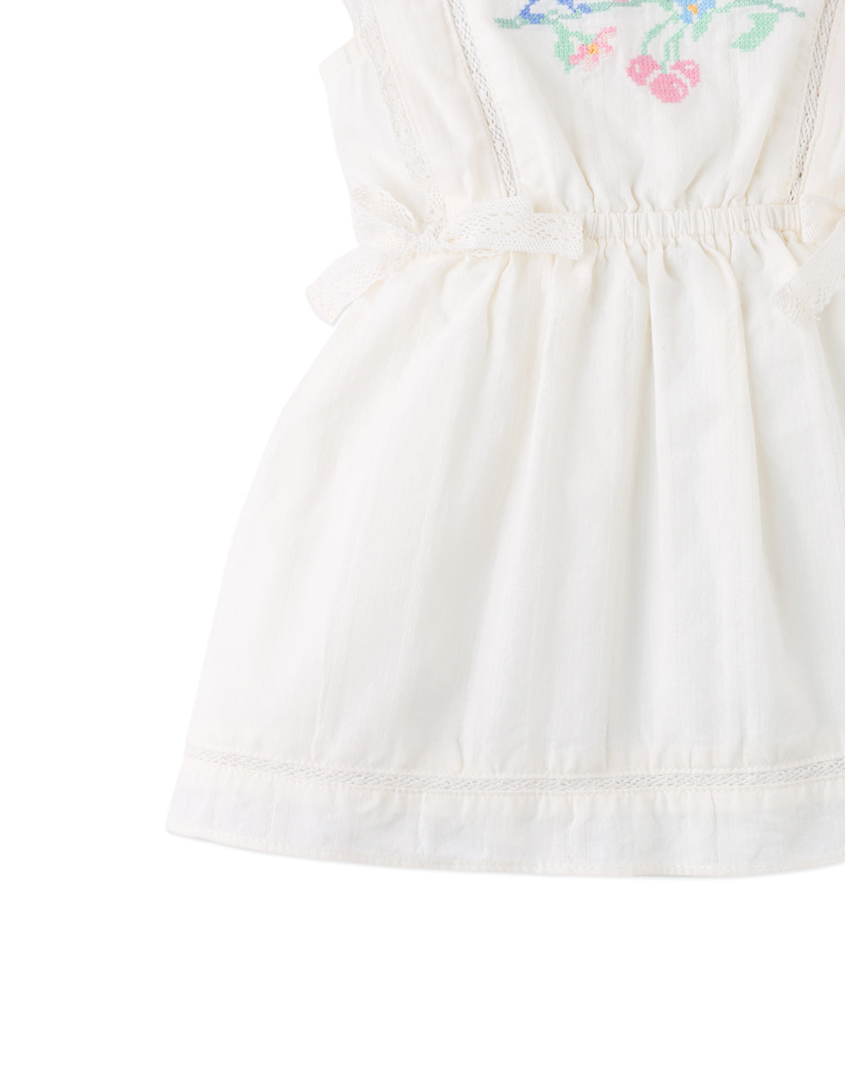 Baby Charlee Cross-Stitch Embroidered Dress with Waist Bows