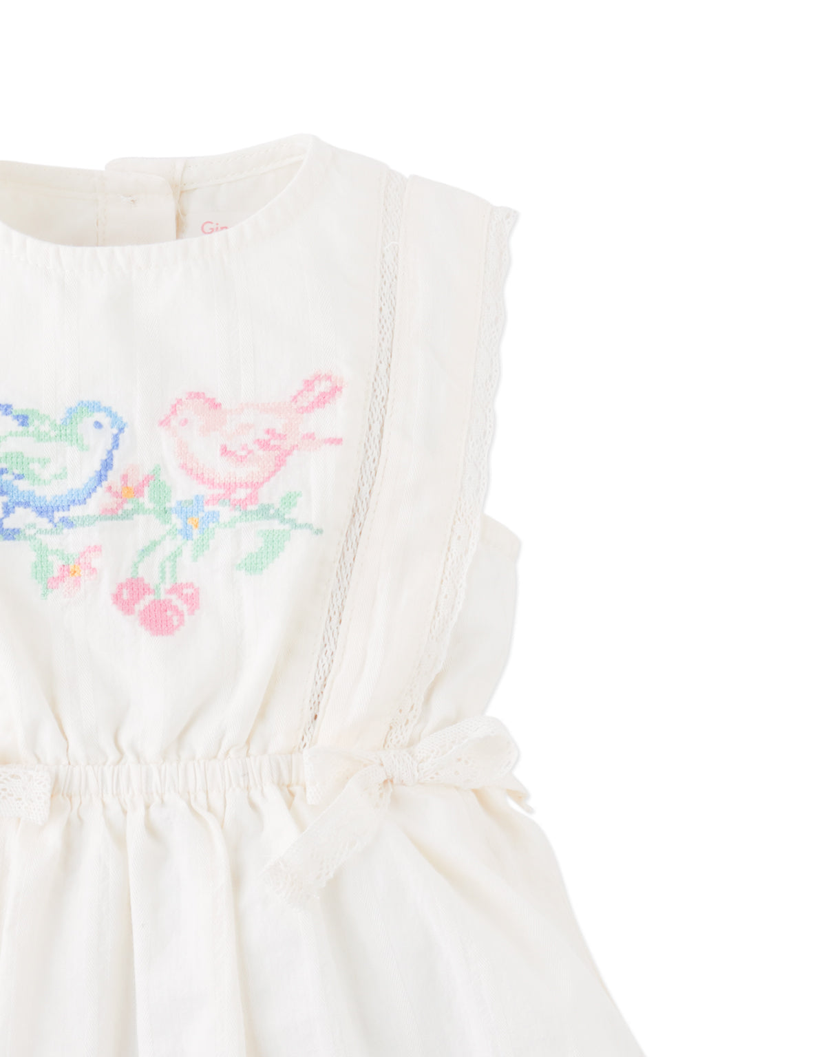 Baby Charlee Cross-Stitch Embroidered Dress with Waist Bows