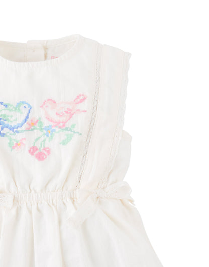 Baby Charlee Cross-Stitch Embroidered Dress with Waist Bows