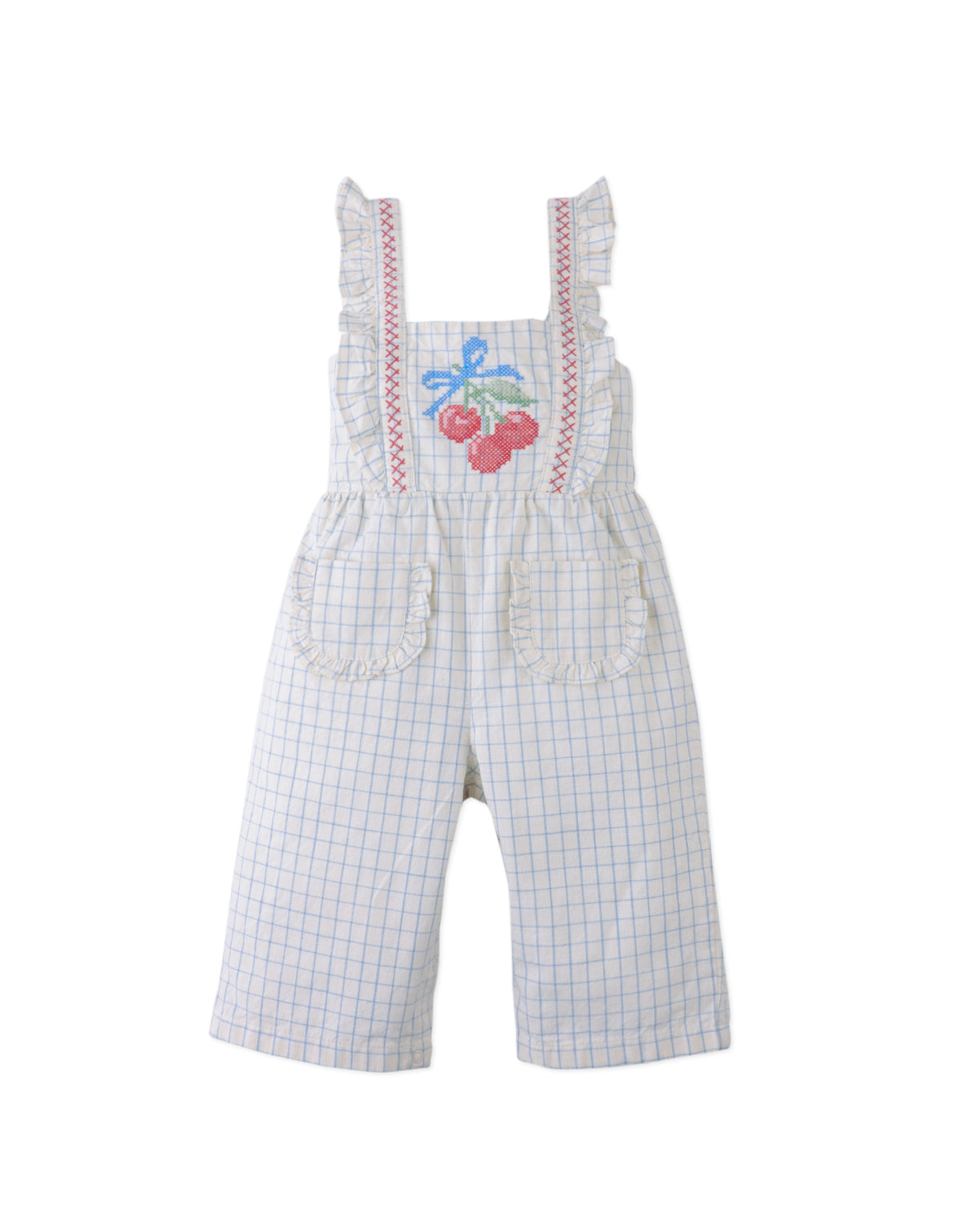 Baby Phoebe Striped Jumpsuit with Ruffles & Embroidered Details