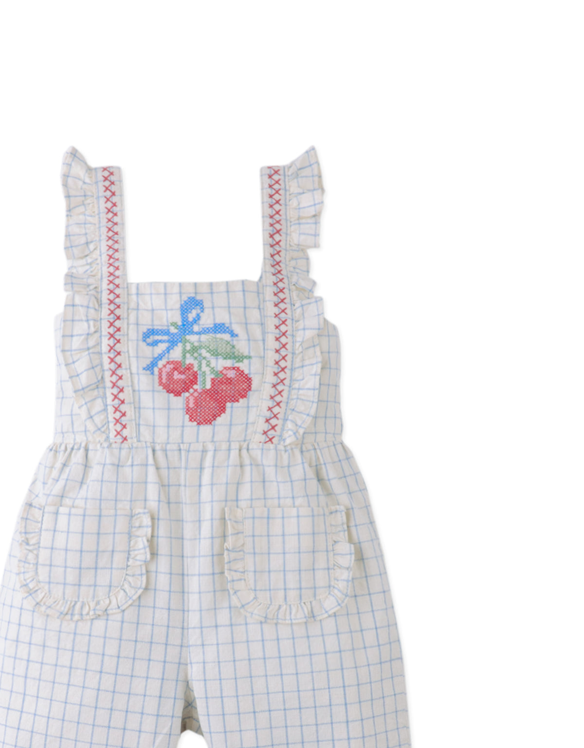 Baby Phoebe Striped Jumpsuit with Ruffles & Embroidered Details
