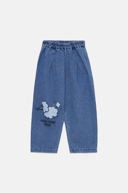 Pom pom dog denim pants