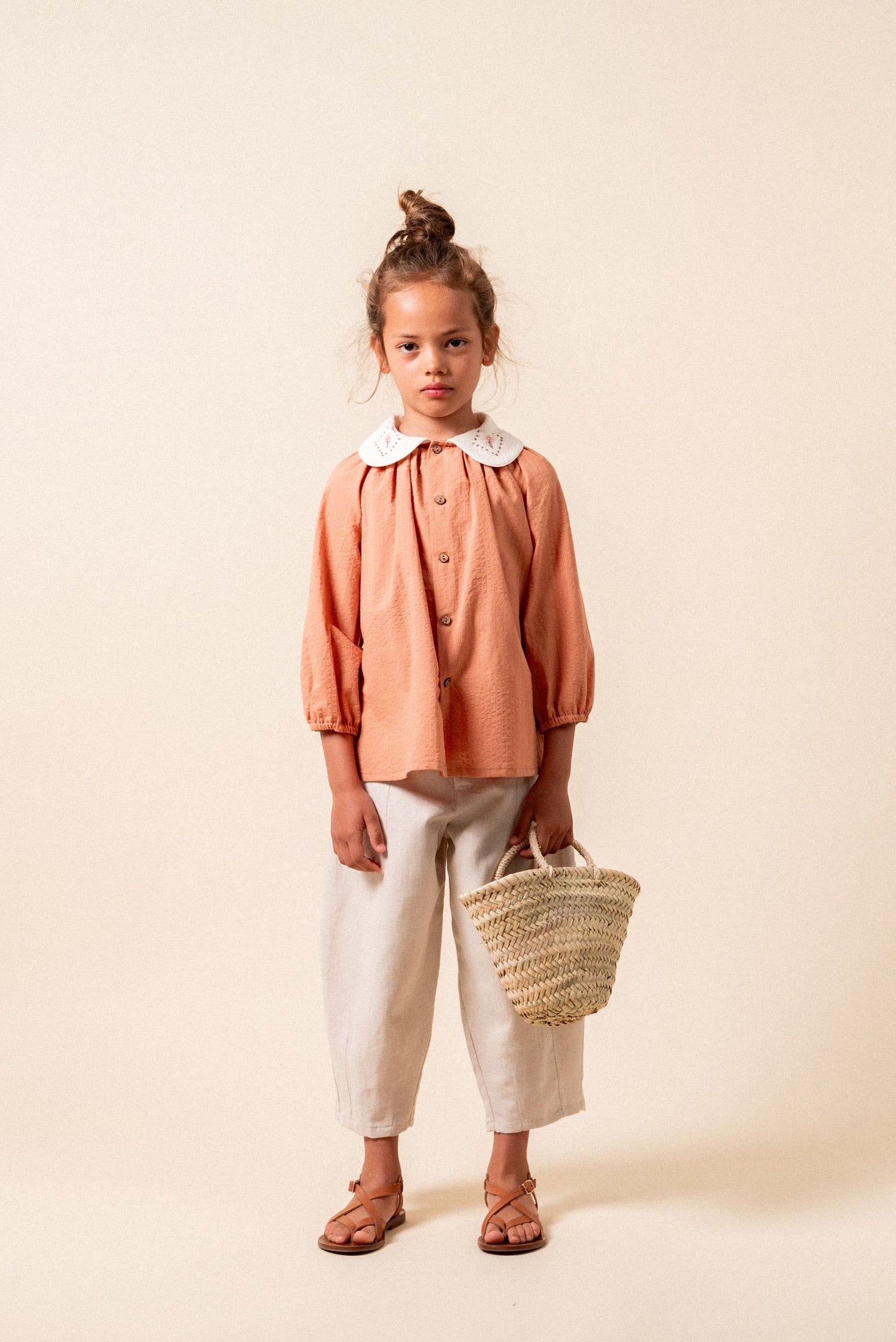 Pantalón baggy linen natural niña