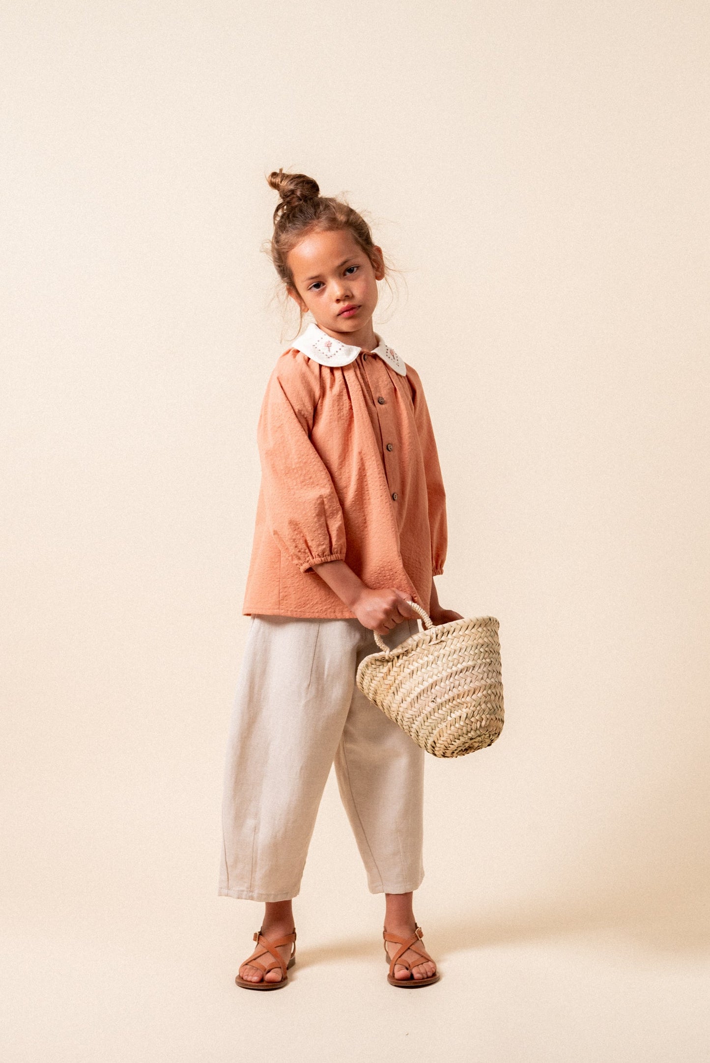 Pantalón baggy linen natural niña