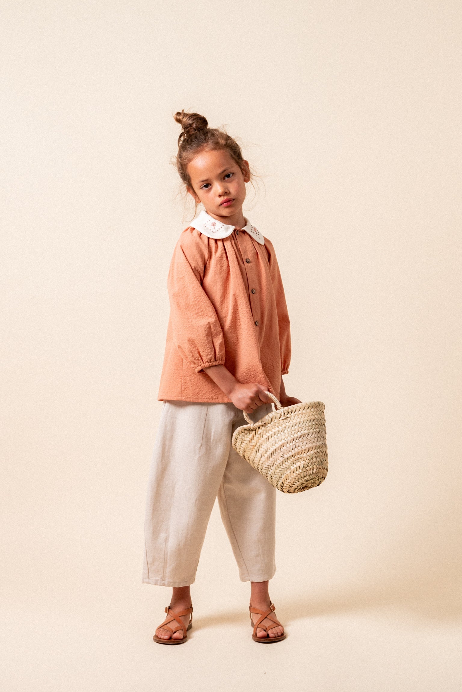 Pantalón baggy linen natural niña